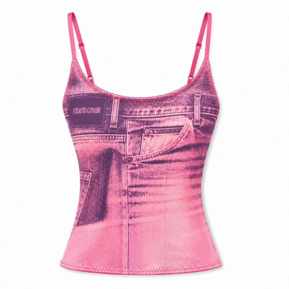 Roberto Cavalli Vintage Mesh Denim Tank